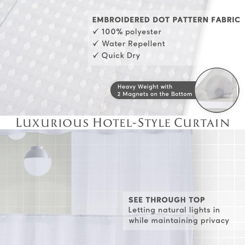 COMFECTO No Hook Shower Curtains Set with Snap in Liner, Light Filtering See Through Top, Hotel-Style Water Repellent, Machine Washable, 71x74 inch, White - Image 3